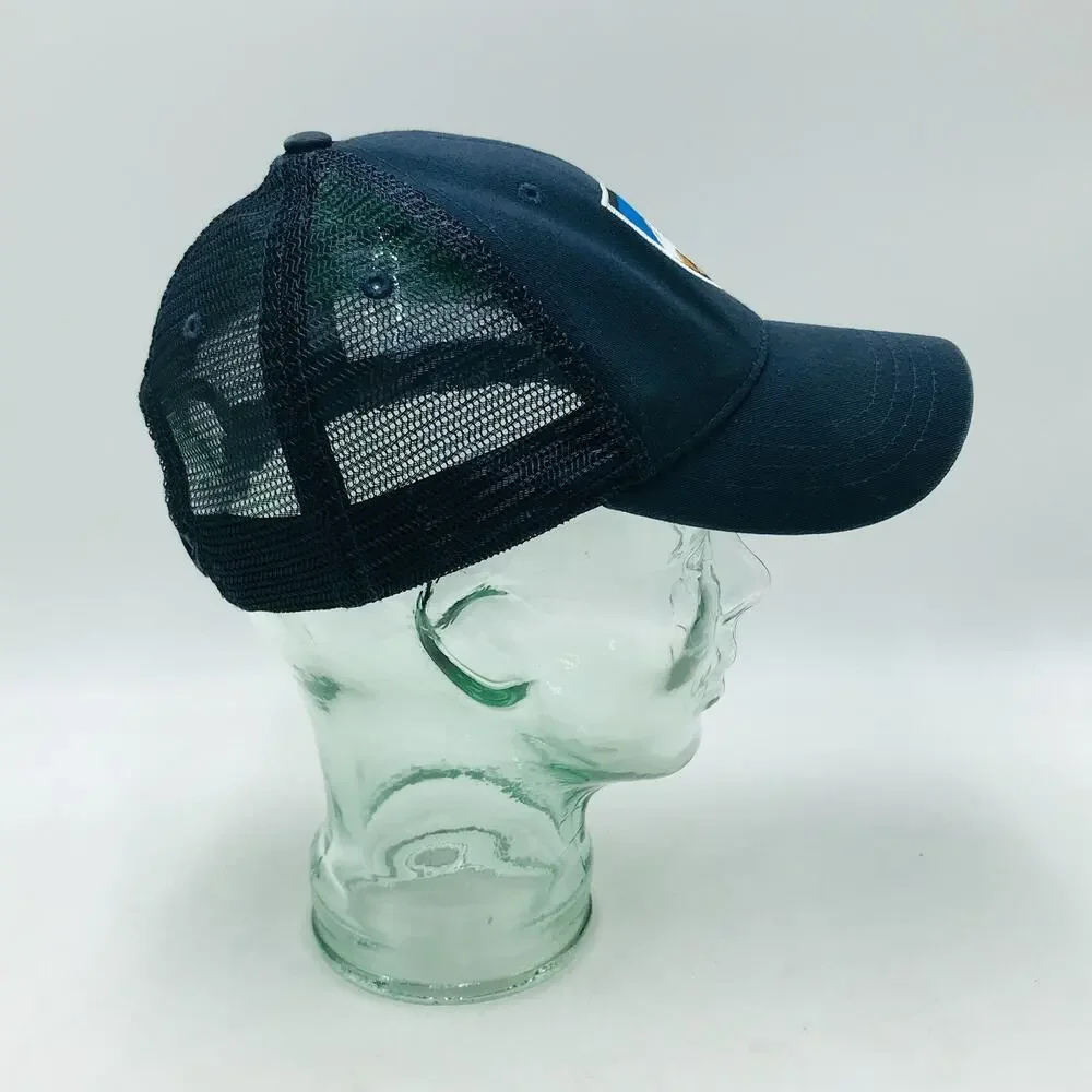Kuhl Mesh Back Snapback Hat Cap Blue Trucker Style Mountain Crest Logo Hiking